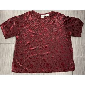 Bentley Plus Womens Deep Cherry Crushed Velvet Short Sleeve Top Size 1X